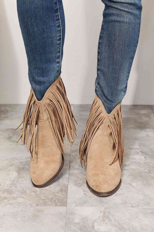 Legend Women's Fringe Cowboy Western Ankle Boots  Trendsi Tan 6 