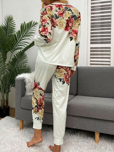 Printed Top and Drawstring Pants Lounge Set  Trendsi   