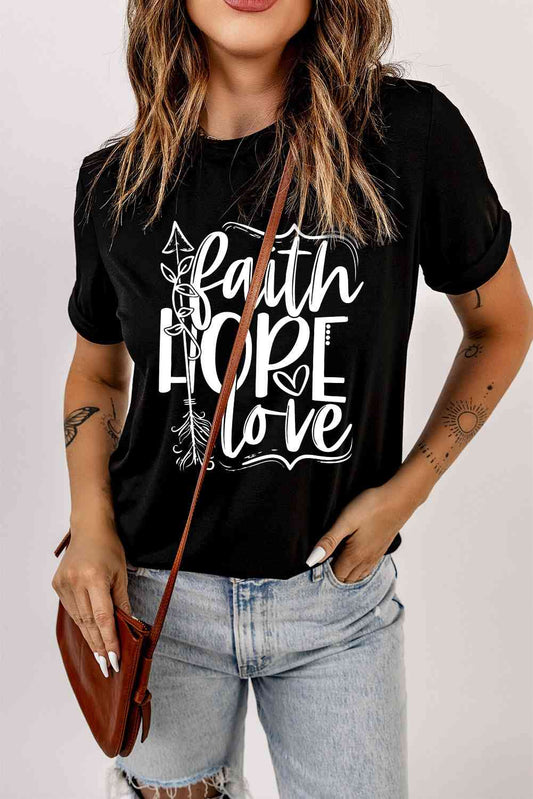 FAITH HOPE LOVE Graphic Tee Shirt  Jassorted Black S 