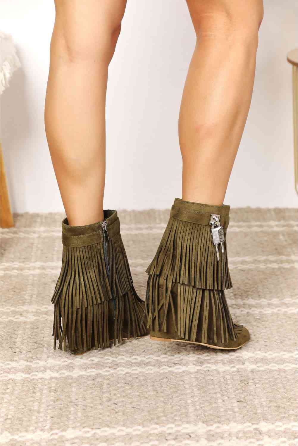 Legend Women's Tassel Wedge Heel Ankle Booties  Trendsi   