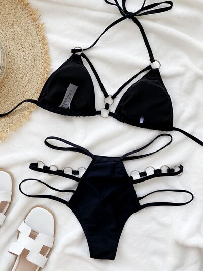 Cutout Halter Neck Two-Piece Bikini Set  Trendsi Black S 