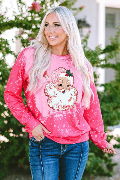 Christmas Santa Claus Tie Dye Print Pullover Sweatshirt  Jassorted Fuchsia Pink S 