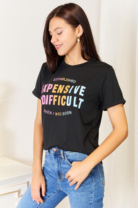 Expensive & Difficult Graphic Cuffed Sleeve T-Shirt  Jassorted   