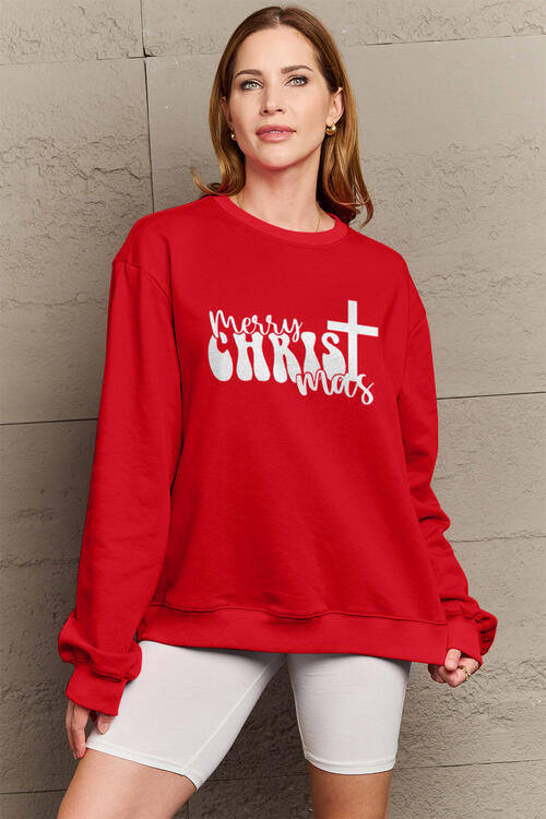 Simply Love Full Size MERRY CHRISTMAS Long Sleeve Sweatshirt  Trendsi Deep Red S 