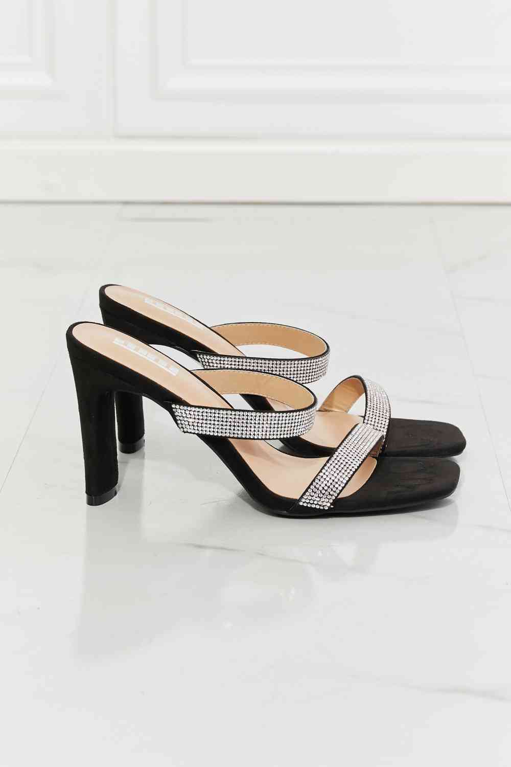 MMShoes Leave A Little Sparkle Rhinestone Block Heel Sandal in Black  Jassorted   