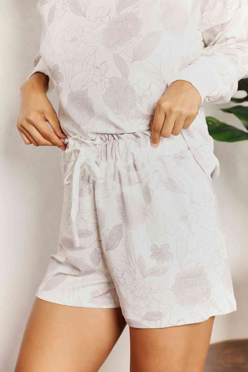 Double Take Floral Long Sleeve Top and Shorts Loungewear Set  Jassorted   