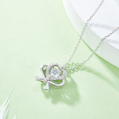 Moissanite 925 Sterling Silver Bow & Heart Necklace Jewelry & Watches Trendsi   