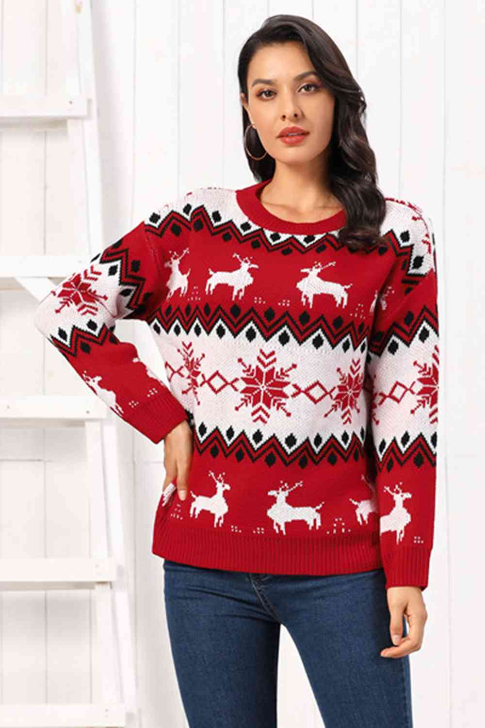 Reindeer Round Neck Sweater  Jassorted   