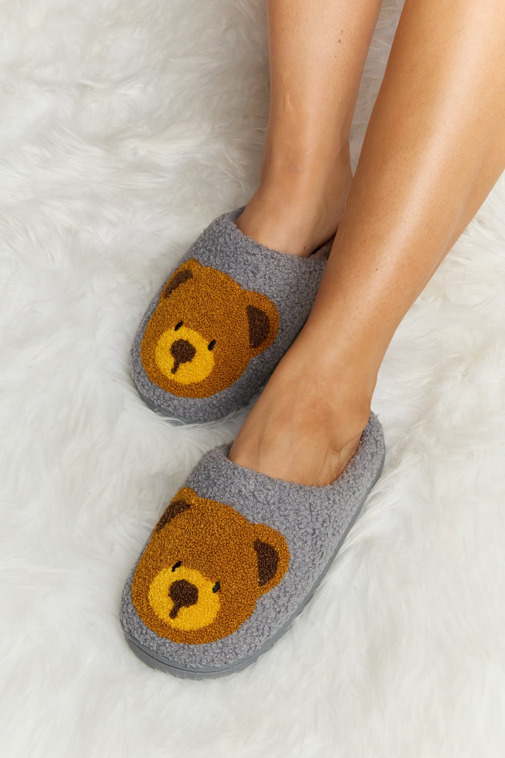 Teddy Bear Print Plush Slide Slippers  Trendsi   