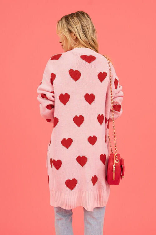 Heart Graphic Open Front Cardigan with Pockets  Trendsi   