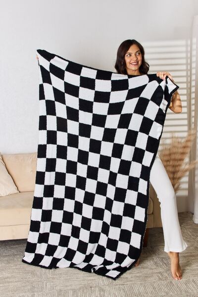 Cuddley Checkered Decorative Throw Blanket  Trendsi Black  