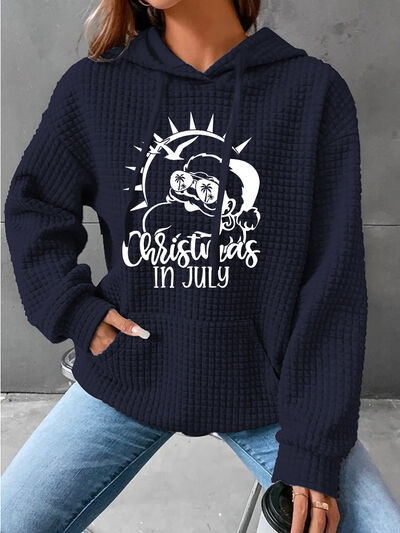 CHRISTMAS IN JULY Drawstring Long Sleeve Hoodie  Jassorted Dark Navy S 