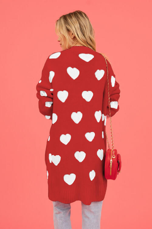 Heart Graphic Open Front Cardigan with Pockets  Trendsi   