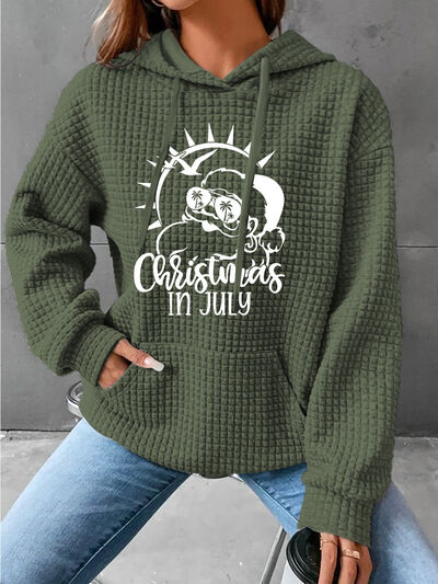 CHRISTMAS IN JULY Drawstring Long Sleeve Hoodie  Jassorted Moss S 