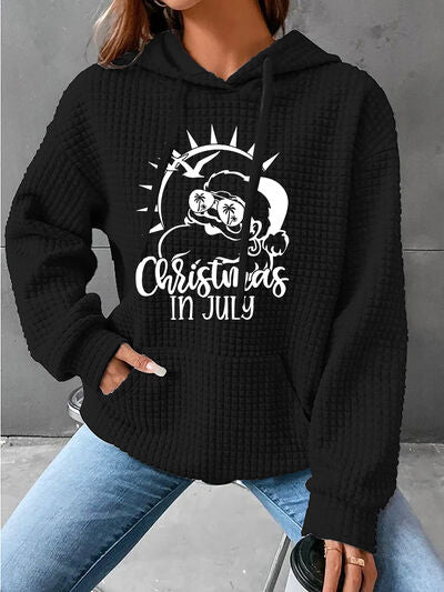 CHRISTMAS IN JULY Drawstring Long Sleeve Hoodie  Jassorted Black S 