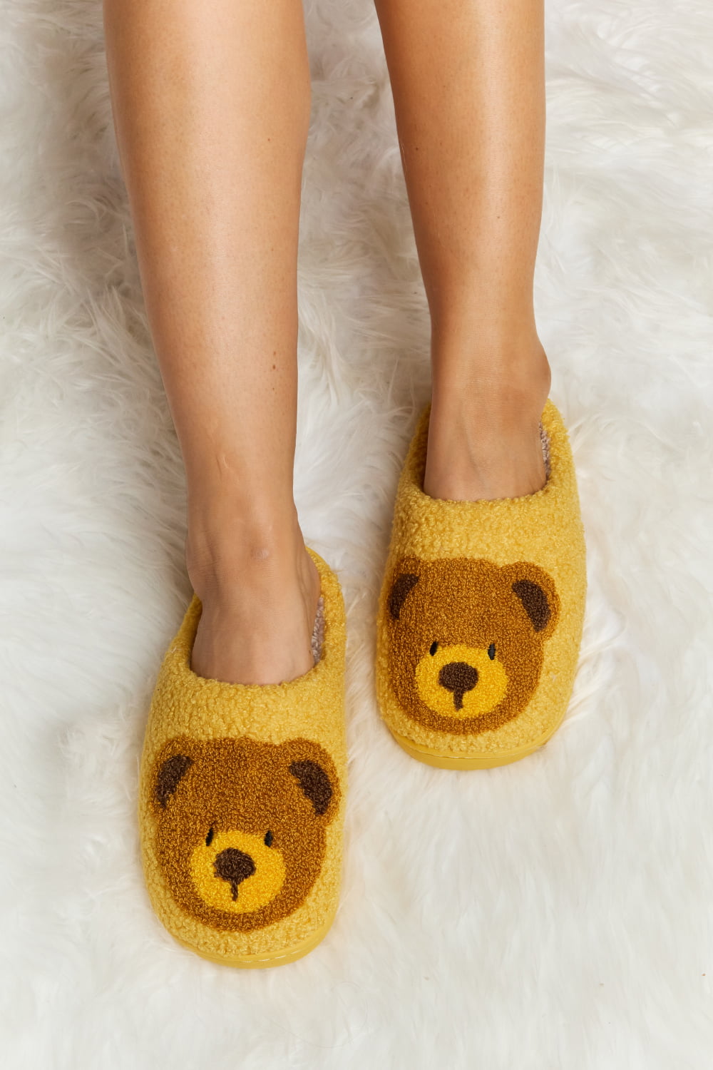 Teddy Bear Print Plush Slide Slippers  Trendsi   