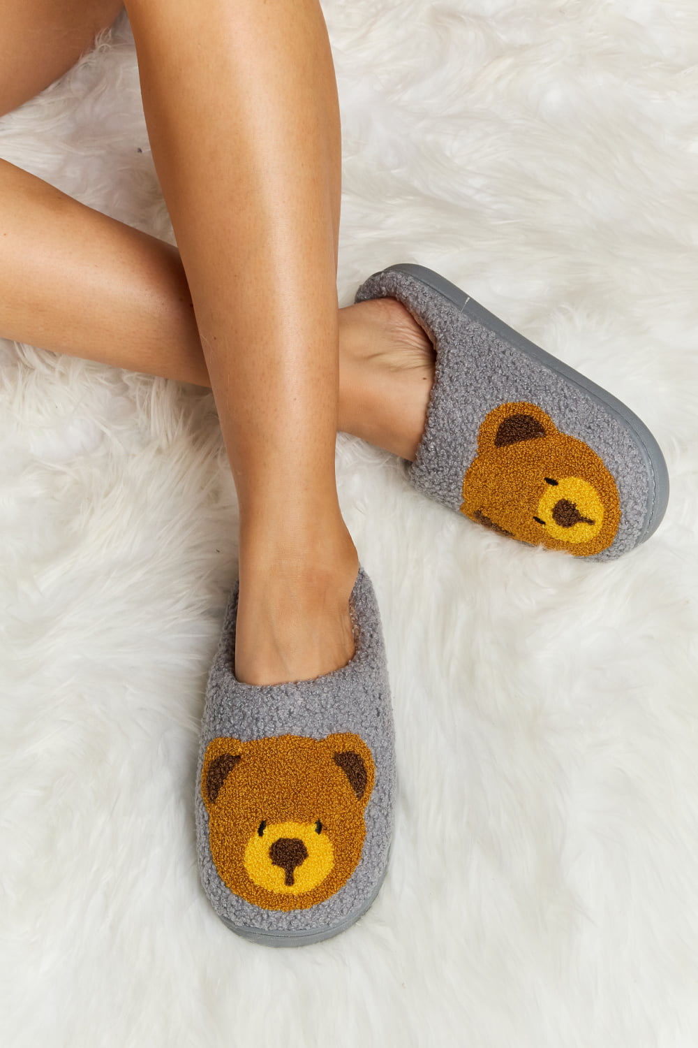 Teddy Bear Print Plush Slide Slippers  Trendsi Charcoal S 