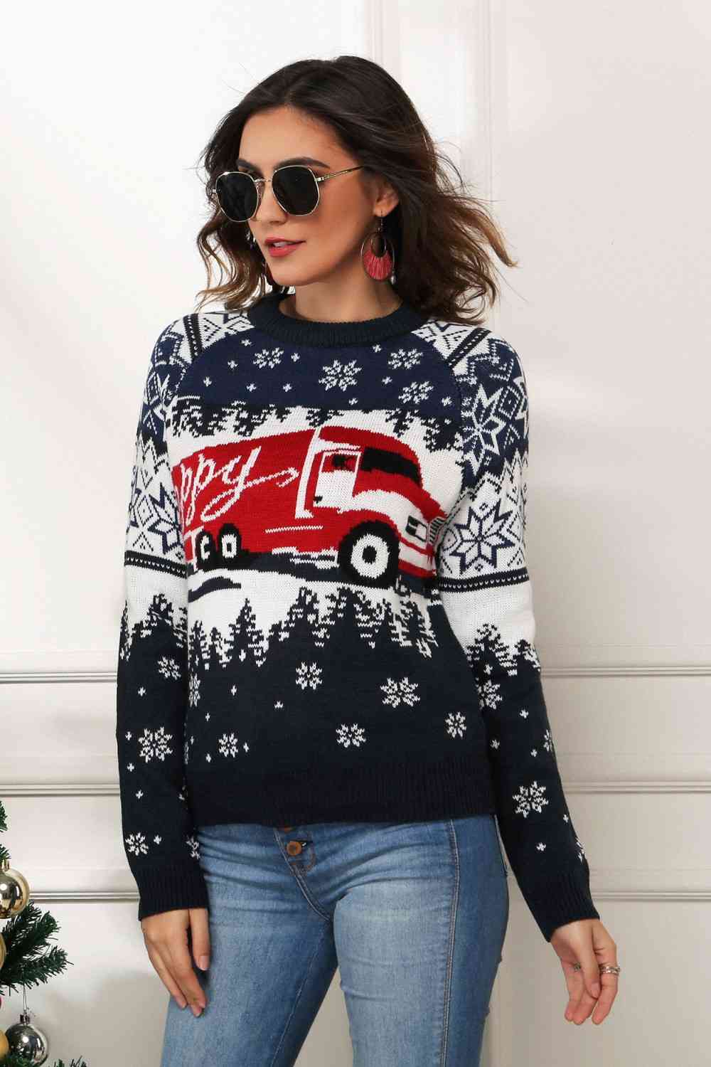 HAPPY Christmas Raglan Sleeve Sweater  Jassorted   