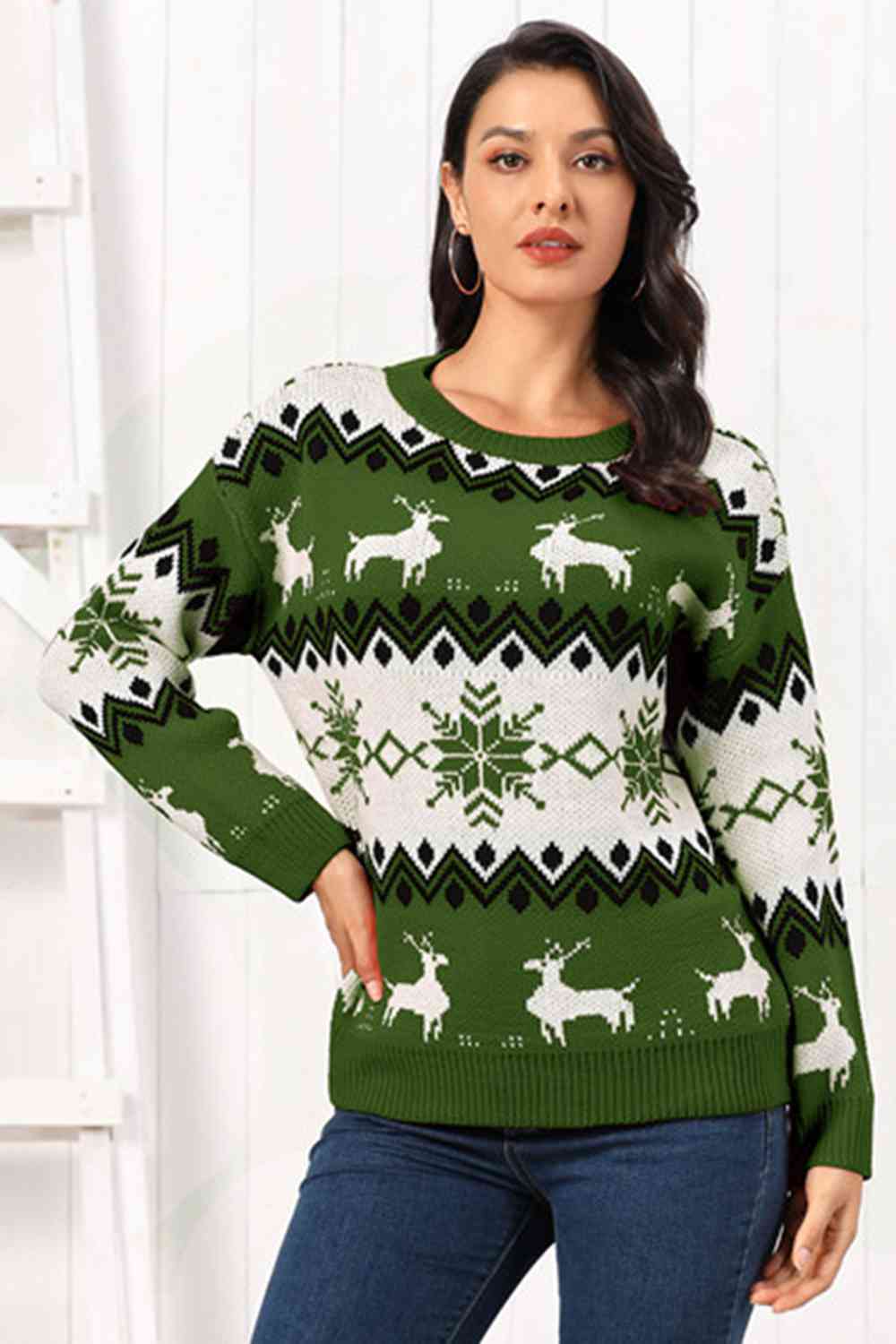 Reindeer Round Neck Sweater  Jassorted   