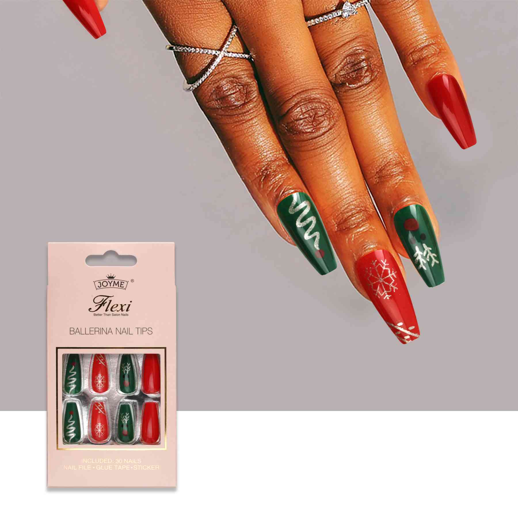 30-Piece Christmas Theme ABS Press-On Nails  Jassorted Style C One Size 