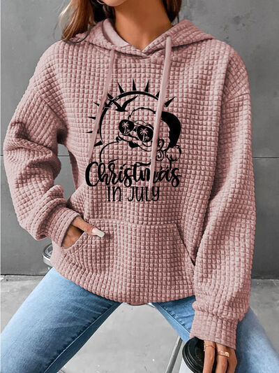 CHRISTMAS IN JULY Drawstring Long Sleeve Hoodie  Jassorted Light Mauve S 