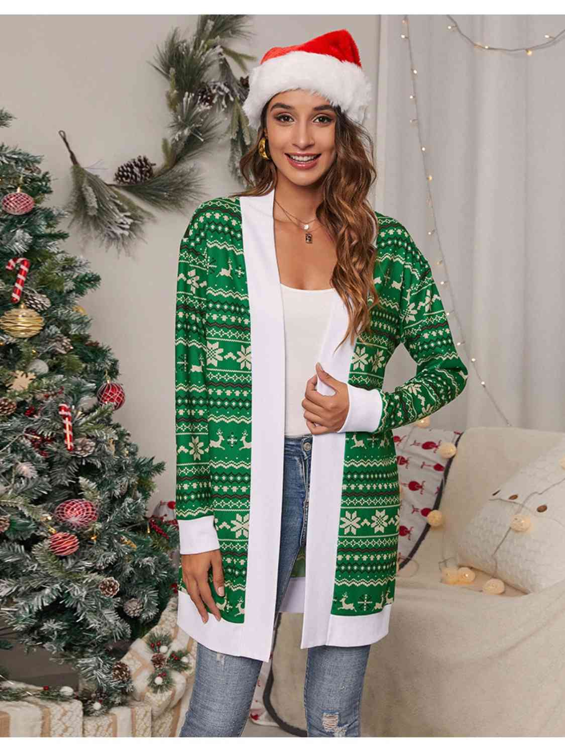 Christmas Open Front Cardigan  Jassorted Green S 