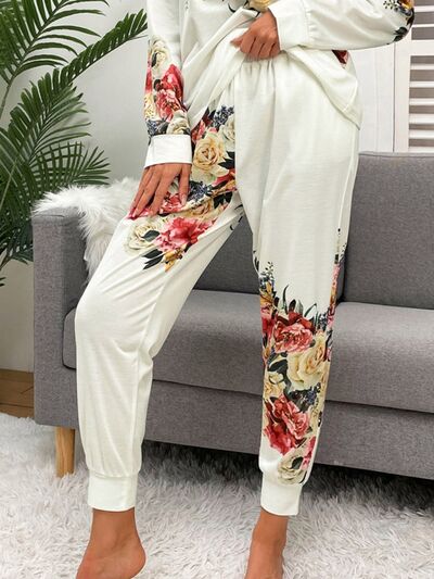 Printed Top and Drawstring Pants Lounge Set  Trendsi   