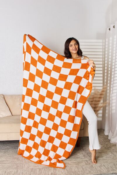 Cuddley Checkered Decorative Throw Blanket  Trendsi Orange  