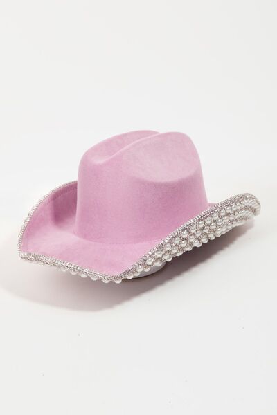 Rhinestone Pearl Trim Cowboy Hat  Trendsi One Size  