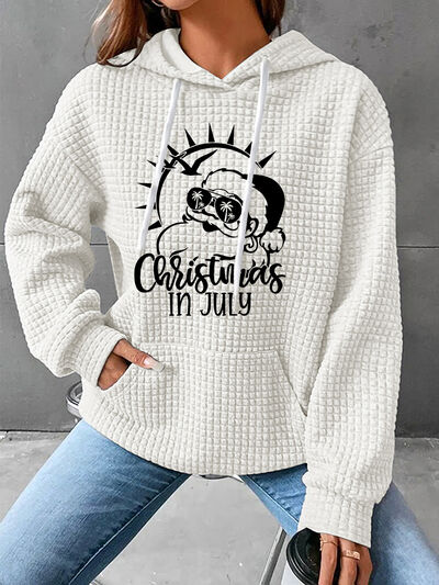 CHRISTMAS IN JULY Drawstring Long Sleeve Hoodie  Jassorted Ivory S 