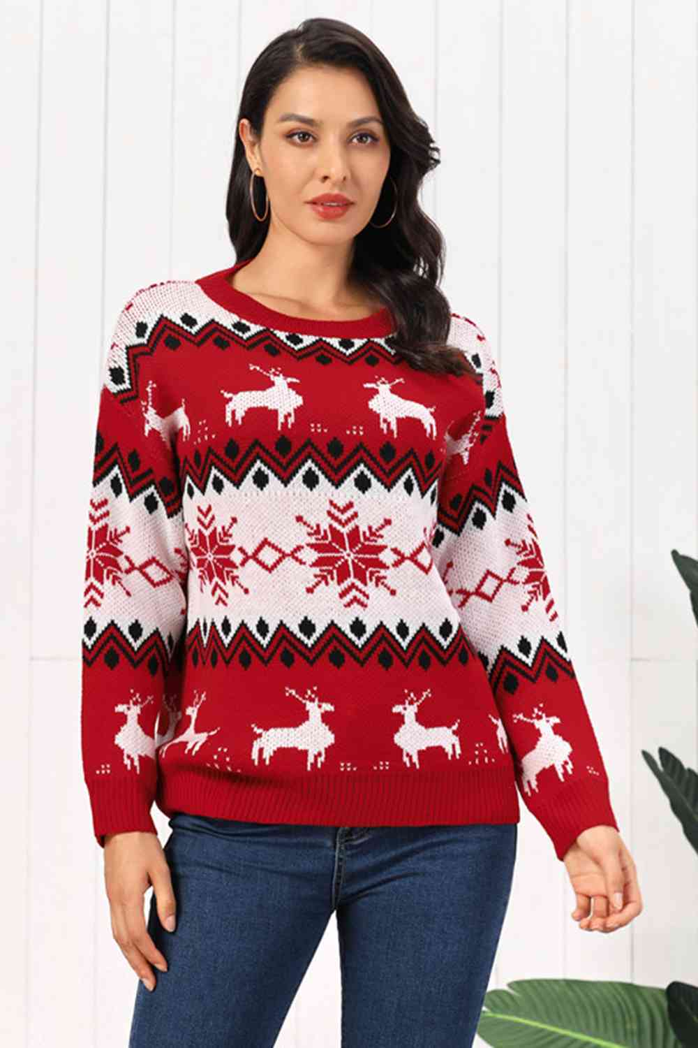 Reindeer Round Neck Sweater  Jassorted   