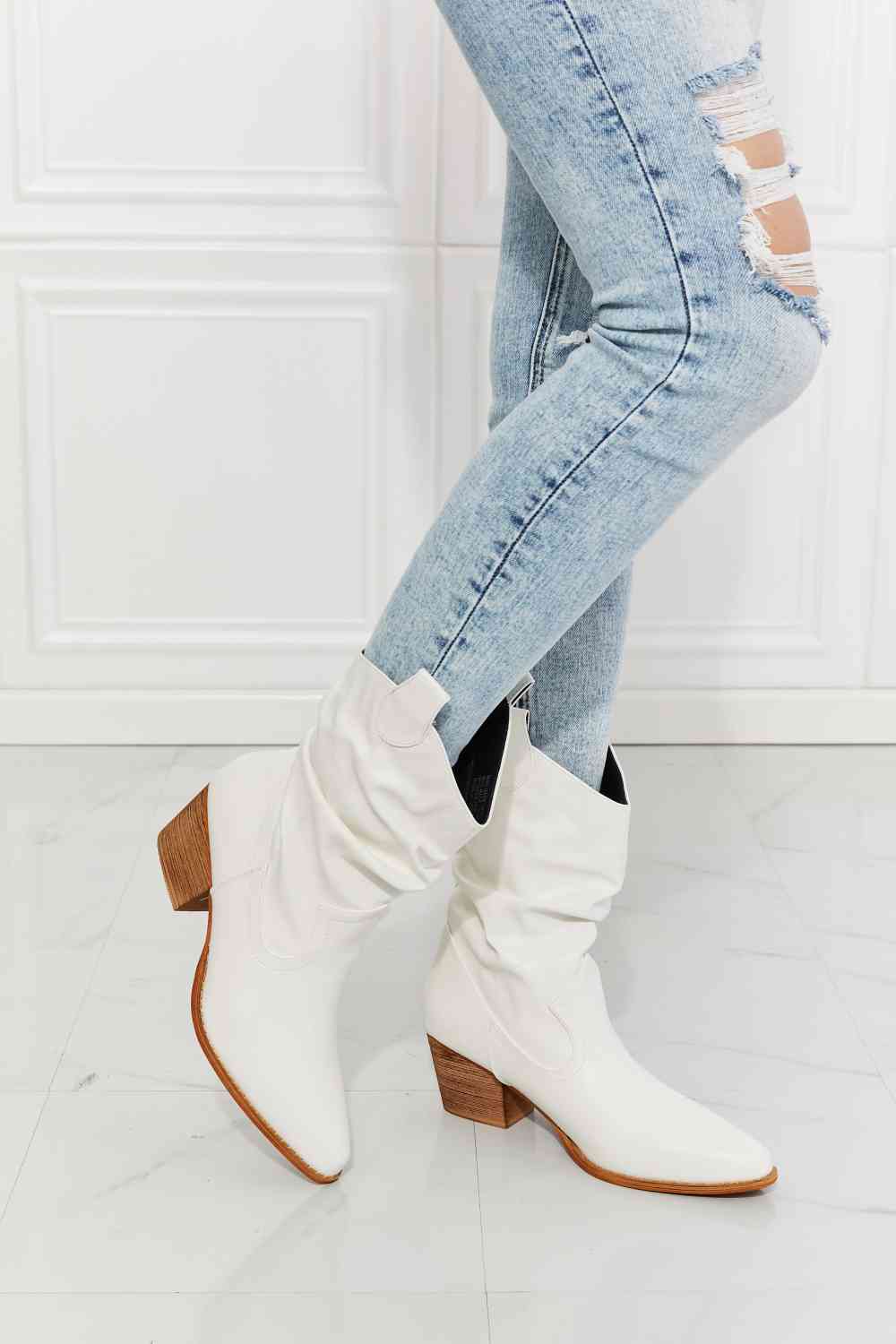 MMShoes Scrunch Cowboy Boots in White  Trendsi   