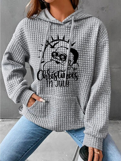 CHRISTMAS IN JULY Drawstring Long Sleeve Hoodie  Jassorted Light Gray S 