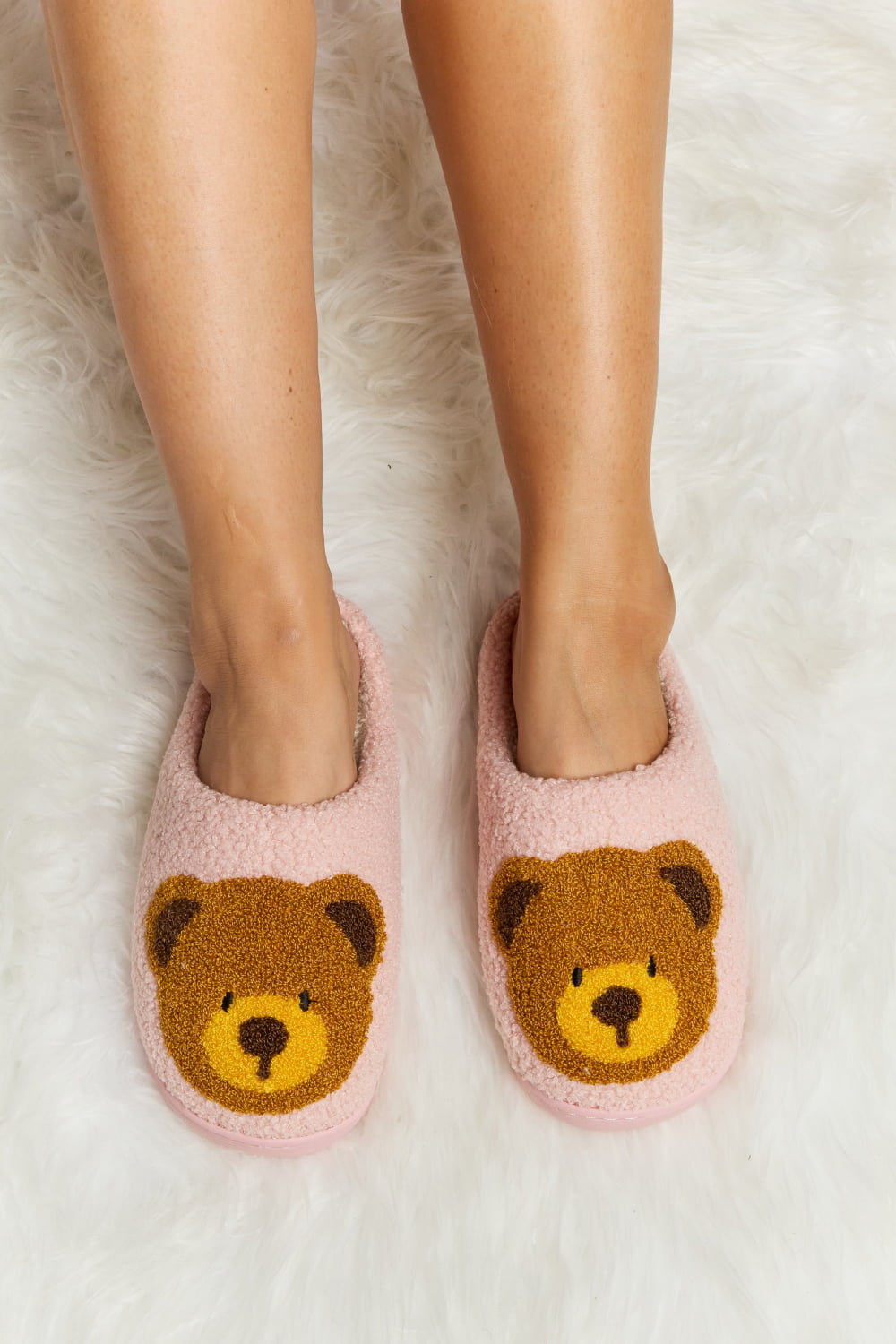 Teddy Bear Print Plush Slide Slippers  Trendsi   