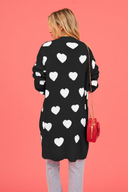 Heart Graphic Open Front Cardigan with Pockets  Trendsi   