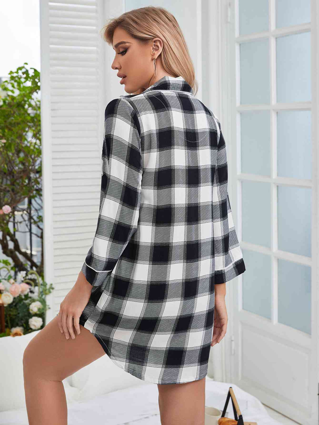 Plaid Lapel Collar Shirt Dress  Jassorted   