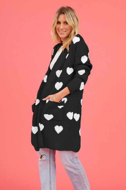 Heart Graphic Open Front Cardigan with Pockets  Trendsi   