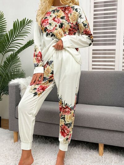 Printed Top and Drawstring Pants Lounge Set  Trendsi   