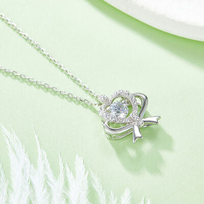 Moissanite 925 Sterling Silver Bow & Heart Necklace Jewelry & Watches Trendsi   