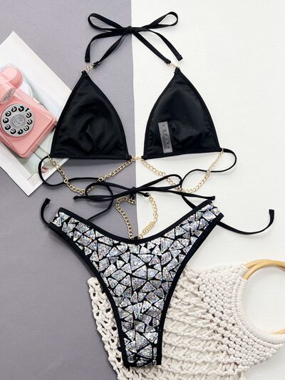 Sequin Halter Neck Two-Piece Bikini Set  Trendsi   