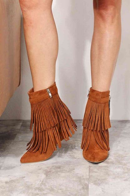 Legend Women's Tassel Wedge Heel Ankle Booties  Trendsi Ochre 6 