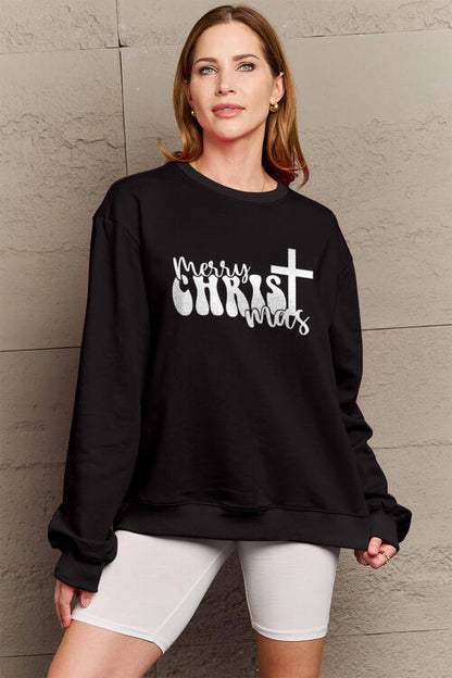 Simply Love Full Size MERRY CHRISTMAS Long Sleeve Sweatshirt  Trendsi Black S 